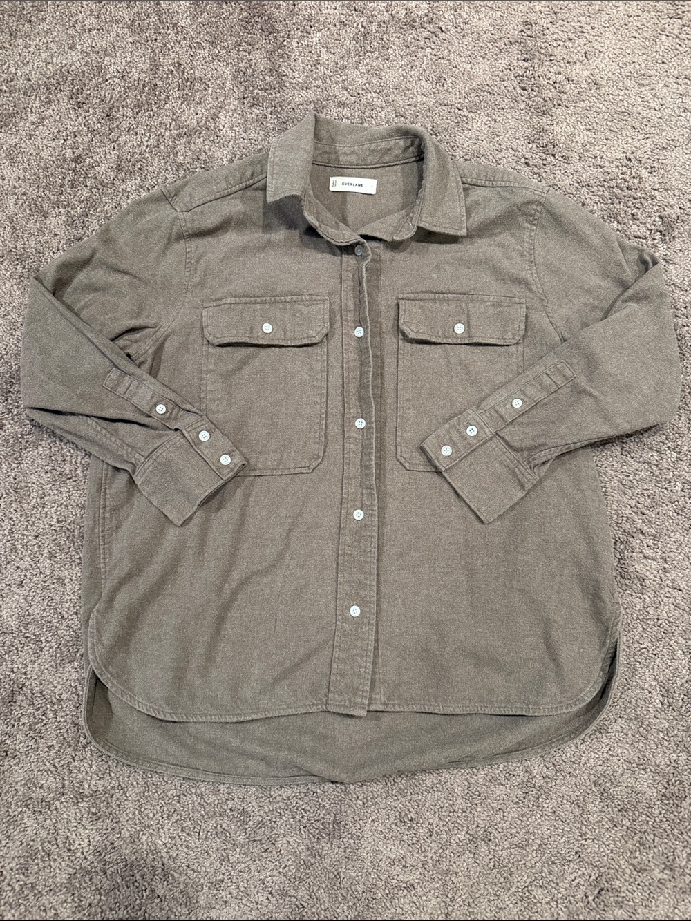 Everlane Taupe 100% Organic Cotton Button-Down Utility Shirt